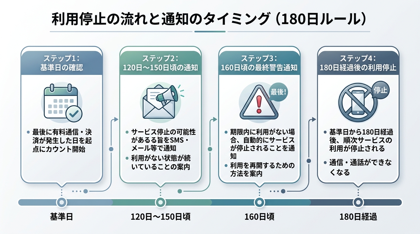 利用停止の流れと通知のタイミング