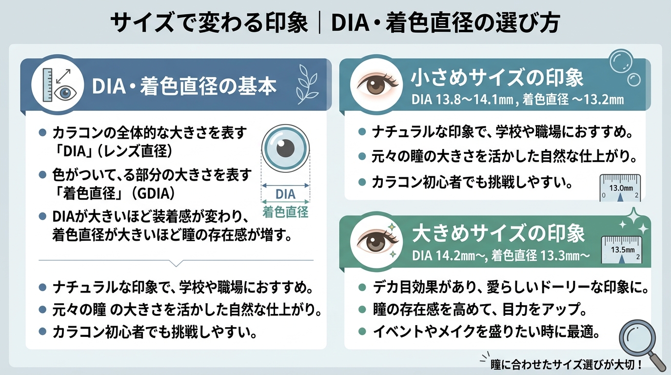 サイズで変わる印象|DIA・着色直径の選び方