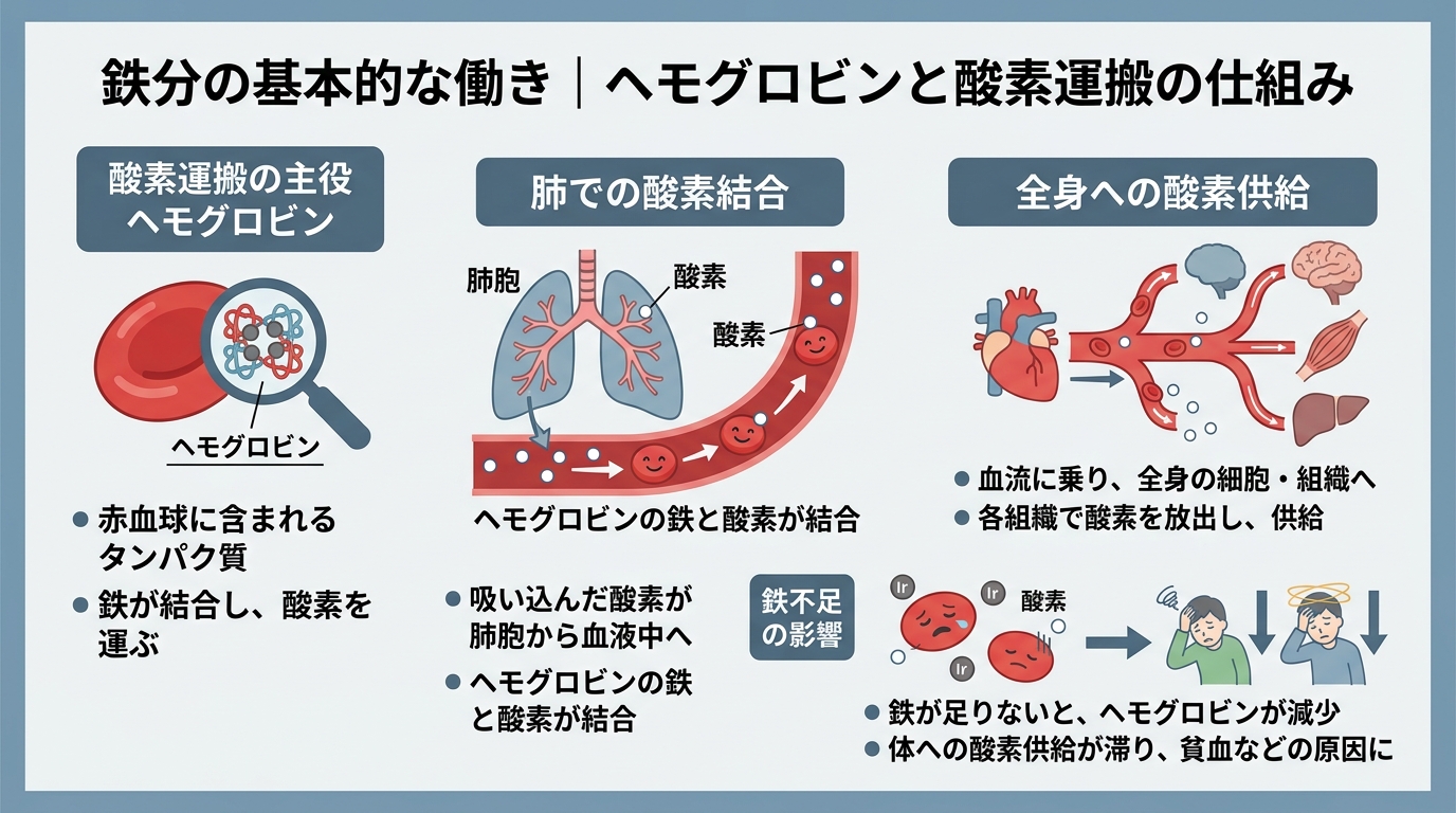 鉄分の基本的な働き|ヘモグロビンと酸素運搬の仕組み