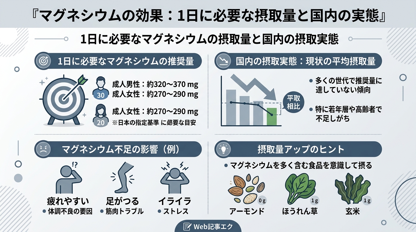 1日に必要なマグネシウムの摂取量と国内の摂取実態