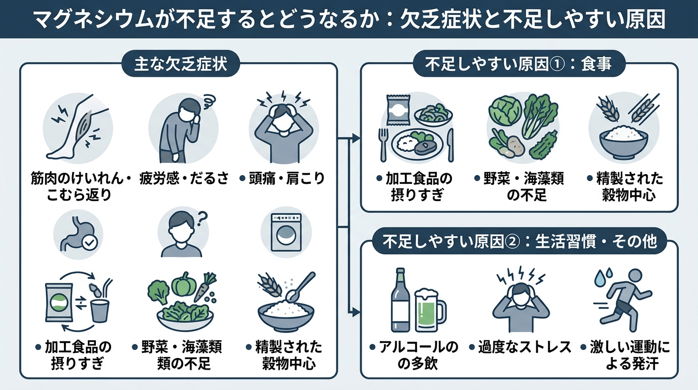 マグネシウムが不足するとどうなるか:欠乏症状と不足しやすい原因