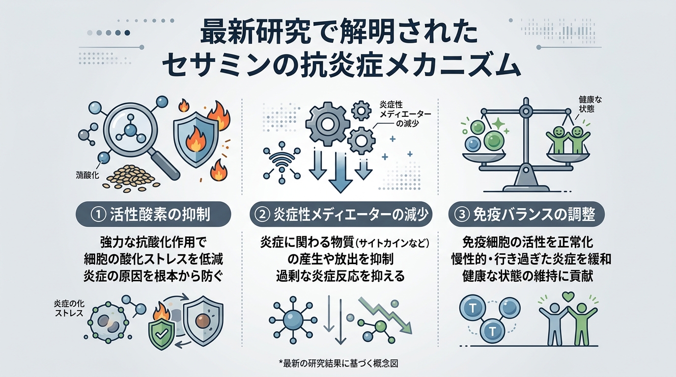 最新研究で解明されたセサミンの抗炎症メカニズム