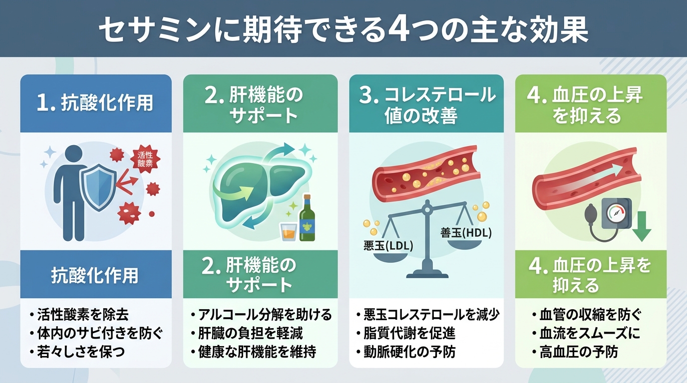 セサミンに期待できる4つの主な効果