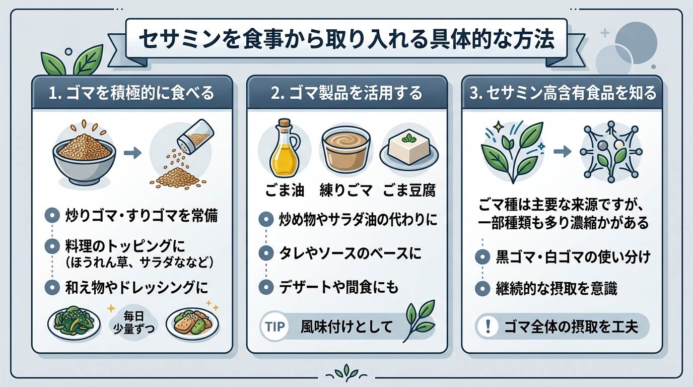 セサミンを食事から取り入れる具体的な方法