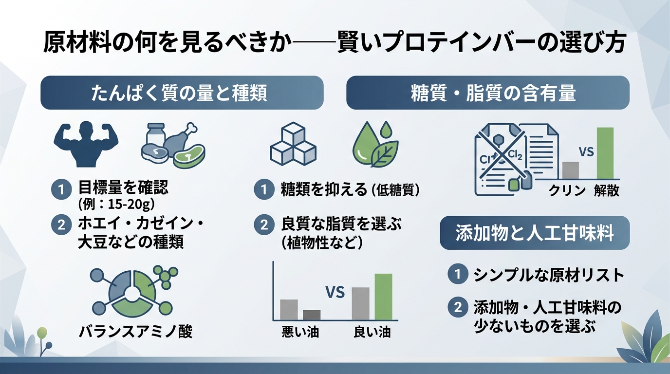 原材料の何を見るべきか——賢いプロテインバーの選び方