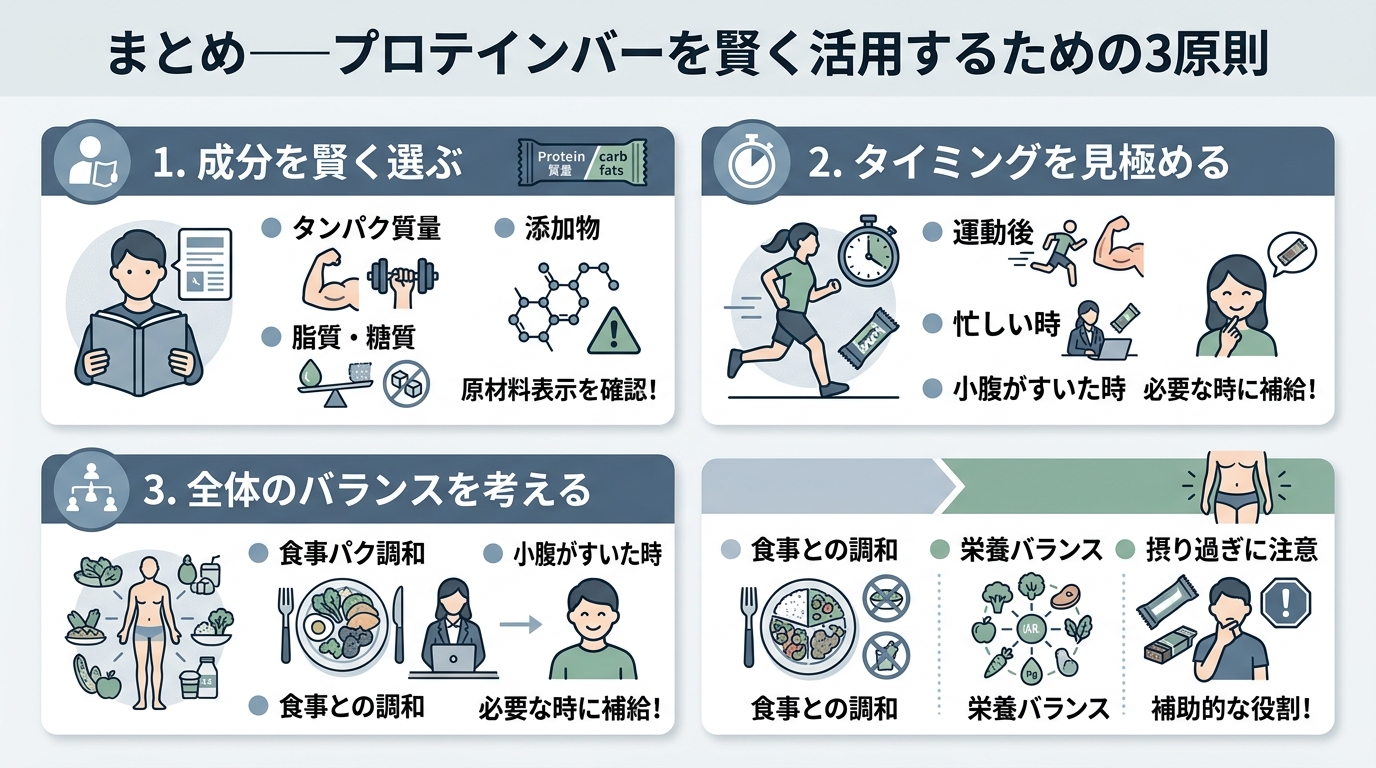まとめ——プロテインバーを賢く活用するための3原則