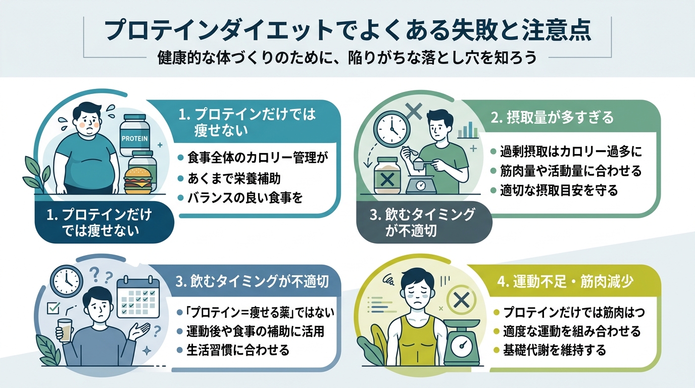 プロテインダイエットでよくある失敗と注意点