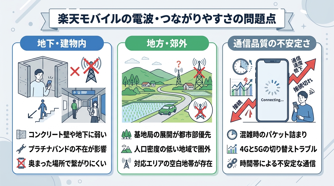 電波・つながりやすさの問題:地下・地方・屋内に弱い現実
