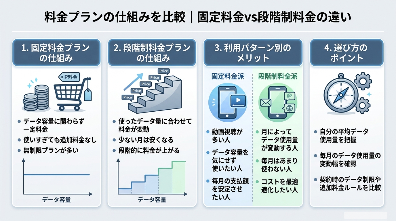料金プランの仕組みを比較|固定料金vs段階制料金の違い
