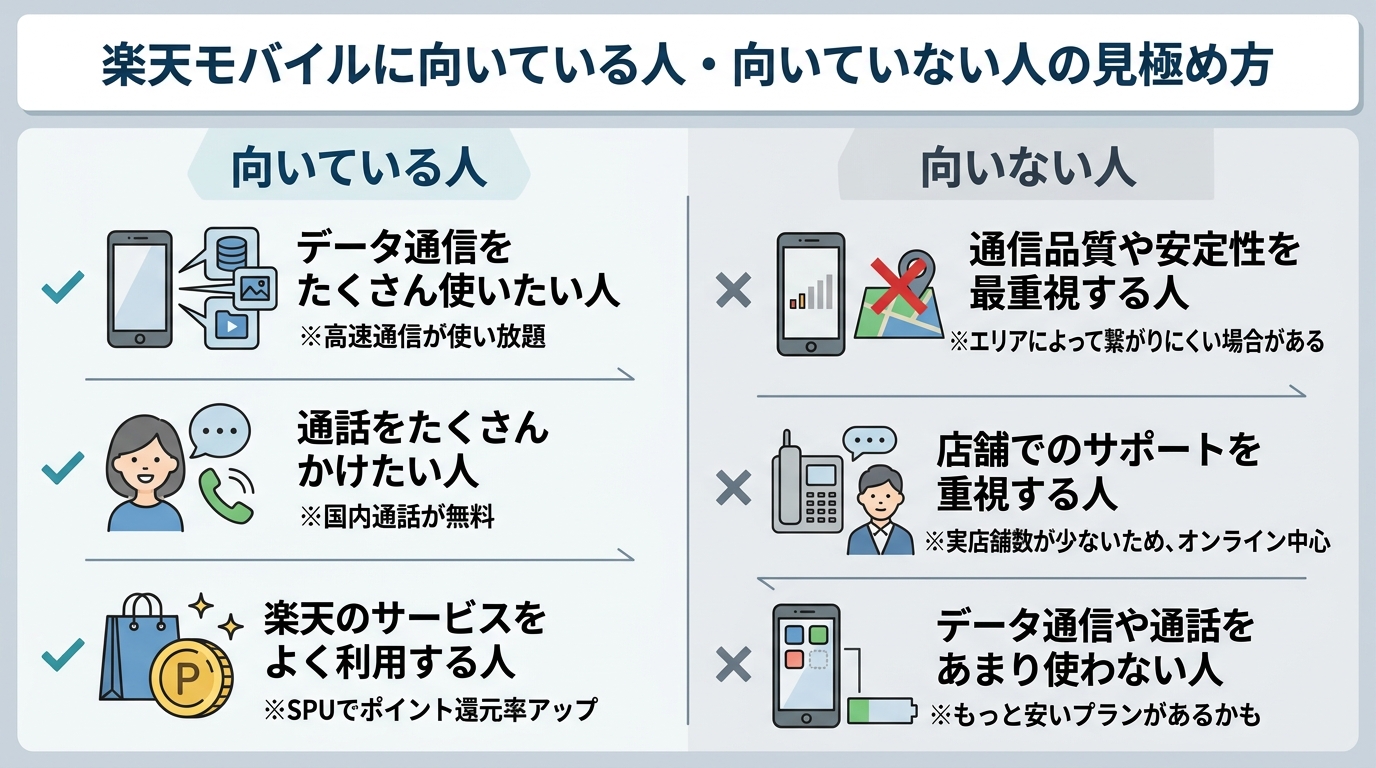 楽天モバイルに向いている人・向いていない人の見極め方
