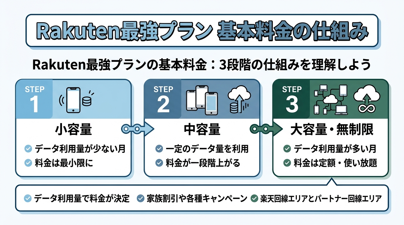 Rakuten最強プランの基本料金:3段階の仕組みを理解しよう