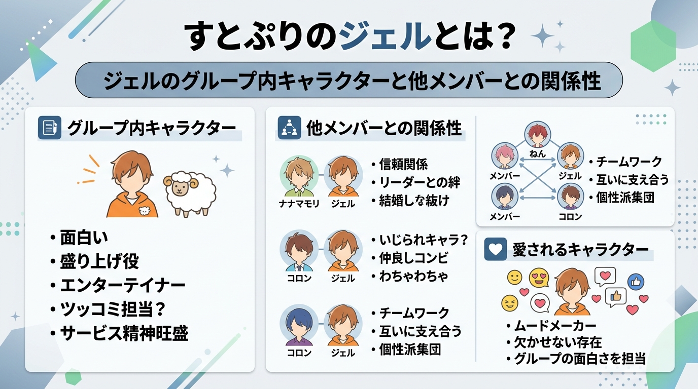 ジェルのグループ内キャラクターと他メンバーとの関係性