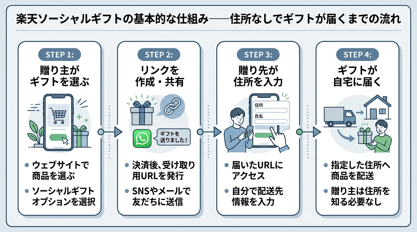 楽天ソーシャルギフトの基本的な仕組み――住所なしでギフトが届くまでの流れ