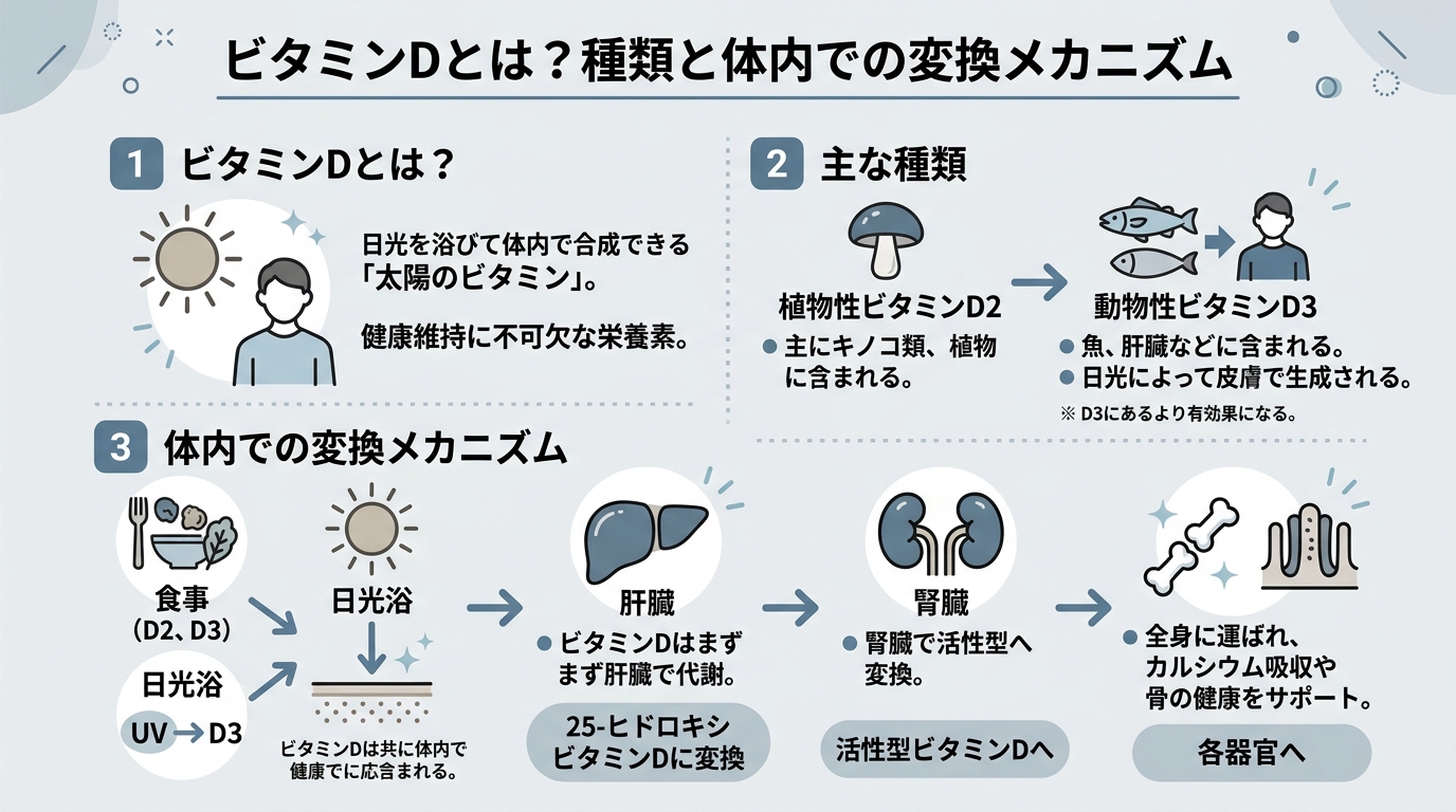 ビタミンDとは?種類と体内での変換メカニズム