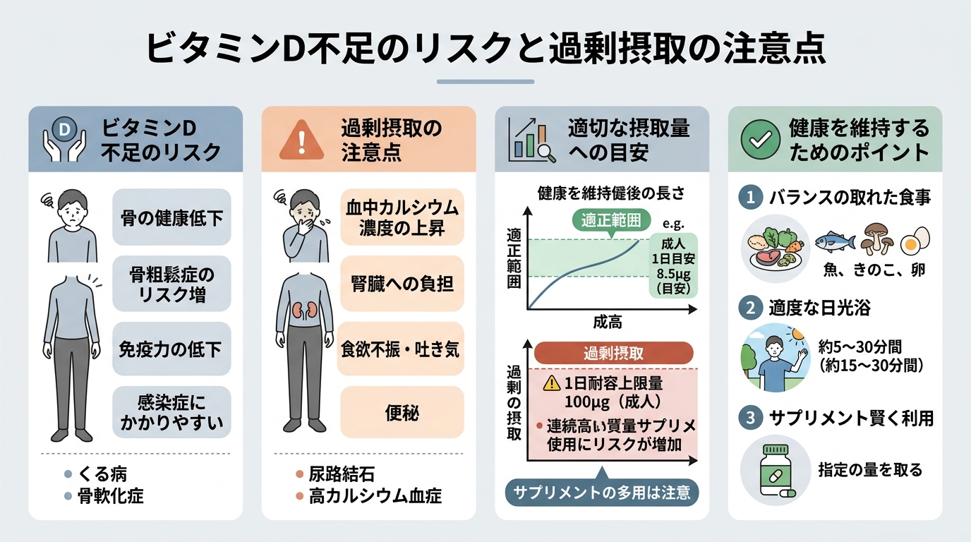 ビタミンD不足のリスクと過剰摂取の注意点